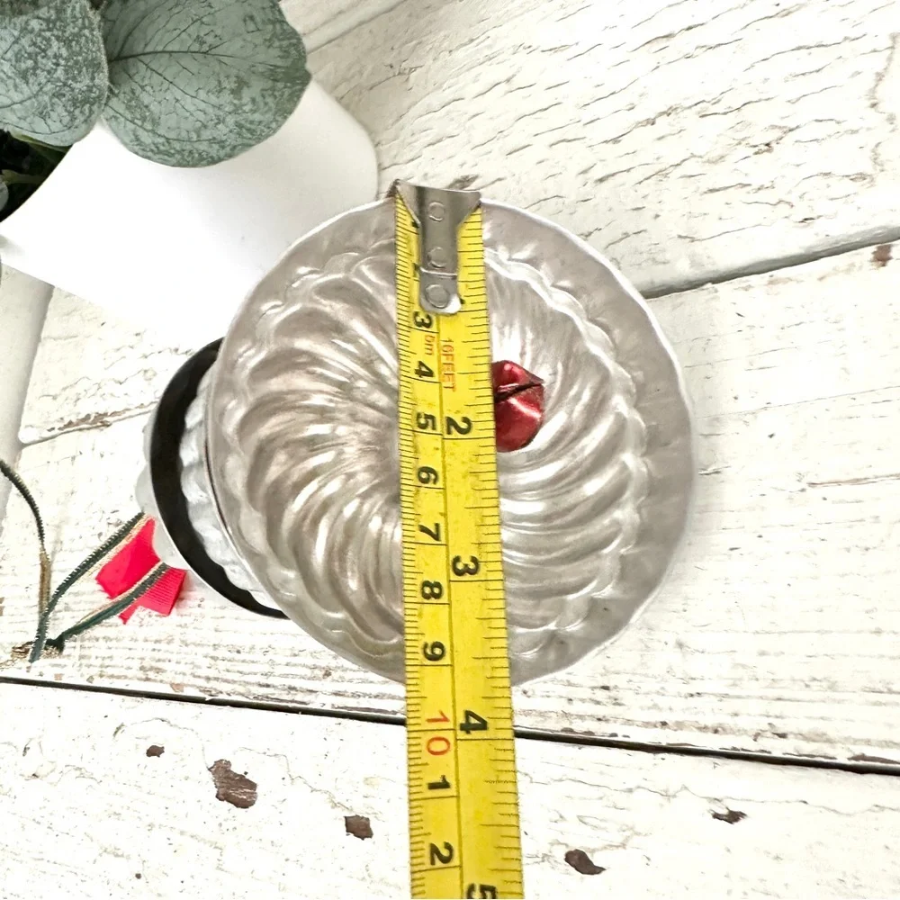 Vintage Jello Mold Silver Christmas Bell Repurposed Holiday Decor Red Ribbon